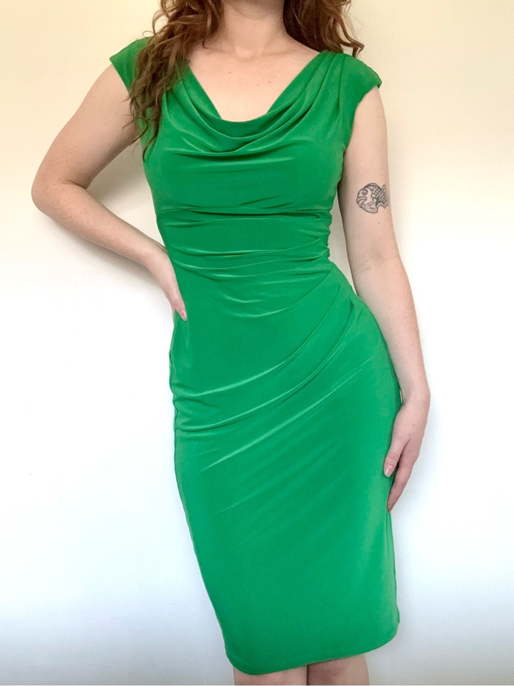Lauren Ralph Lauren Vibrant Green Cowl Neck Midi Dress